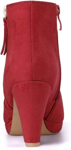 Miniatura 4 de Allegra K Botines de tacón grueso con cremallera lateral y plataforma baja para mujer