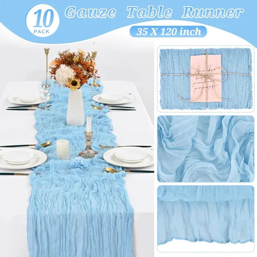Miniatura 2 de 10 piezas de camino de mesa de estopilla en azul bebé 10 pies, camino de mesa de gasa para recepción de boda, despedida de soltera, fiesta