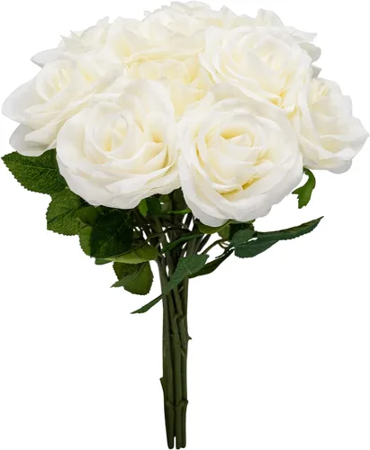 Miniatura 43 de Flores artificiales/falsas/sintéticas, rosas con 2 flores, coral, 10 unidades para bodas, hogar, fiestas, restaurantes