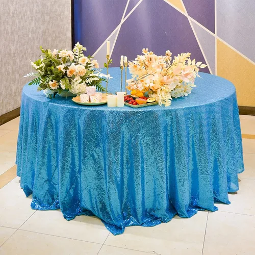 Miniatura 2 de Mantel de lentejuelas color azul bebé, mantel redondo de 132 pulgadas, mantel con purpurina para bodas, baby shower, fiestas de cumpleaños y cenas