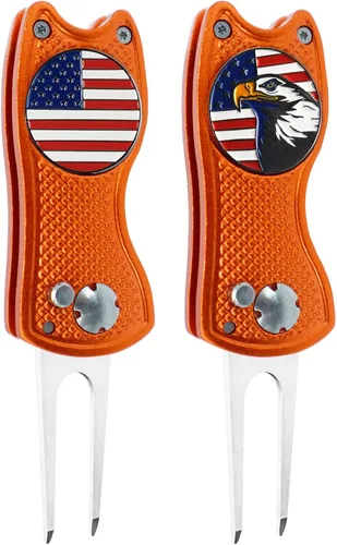 Miniatura 10 de FINGER TEN Herramienta de reparación de golf Divot y marcador de bola, paquete económico, plegable de acero inoxidable magnético con botón
