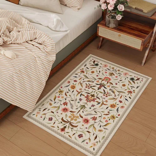 Miniatura 5 de Alfombra de entrada vintage con medallón floral de 2 x 3 pulgadas, lavable a máquina, alfombra de entrada de pelo bajo, suave, pequeña, alfombra