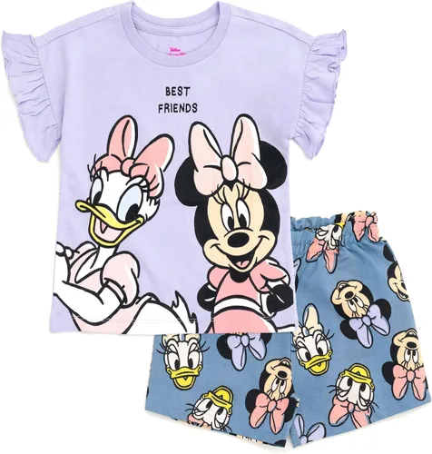 Miniatura 46 de Disney Minnie Mouse - Conjunto de camiseta floral arcoíris y pantalones cortos de cambray, tallas de bebé a niño grande (12 meses - 14-16)