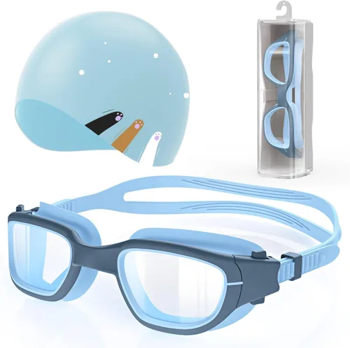 Miniatura 10 de Kids Swim Goggles with Silicone Swim Cap, Swimming Goggles Cap Set for Kids 6-14, Anti-Fog Anti-UV for Boys Girls