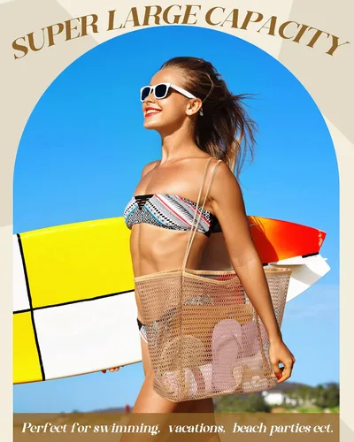 Miniatura 5 de Cunno Bolsa de playa de malla para mujer, 6 piezas, impermeable, a prueba de arena, para viajes, vacaciones, compras, picnic