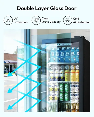 Miniatura 6 de EUHOMY Refrigeradores comerciales de 6 pies cúbicos con puerta de vidrio templado doble, refrigerador de bebidas con cerradura y estantes