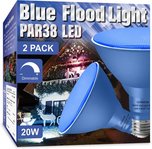 Miniatura 14 de Gonhom PAR38 - Luces de inundación para exteriores, bombillas LED regulables, 20 W (equivalente a 200 W), base E26, porche al aire libre, Rojo