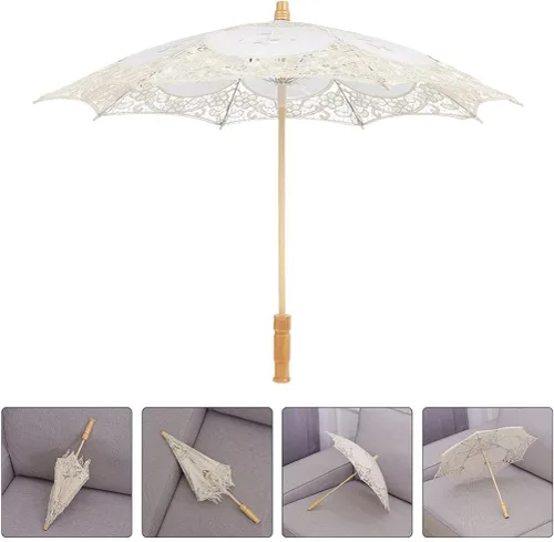Miniatura 2 de Toddmomy Sombrilla de encaje, paraguas decorativo de boda, sombrilla de encaje para novia, adorno para decoración de fotos, disfraz de dama (blanco)