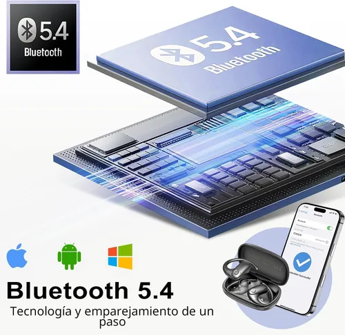 Miniatura 6 de kurdene Auriculares inalámbricos Bluetooth 5.4, auriculares abiertos con sonido de graves profundos, auriculares de 60 horas de reproducción, ajuste