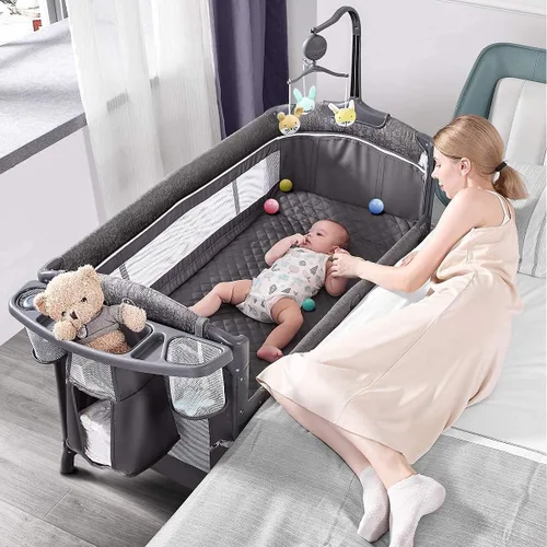 ADOVEL Cuna para bebé, cuna de noche, paquete y juega con colchón, cambiador de pañales y corrales desde recién nacidos hasta niños pequeños, color