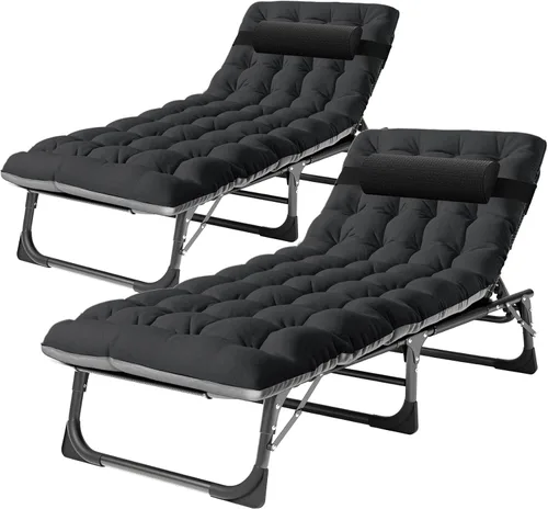 Miniatura 12 de NAIZEA Sillón plegable para exteriores, catre plegable 3 en 1 con colchón, sillas reclinables de patio de 4 posiciones, silla reclinable plegable