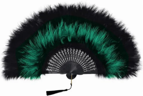 Miniatura 9 de BABEYOND Abanico de plumas de marabú estilo vintage de los años 20, abanico plegable de mano, para disfraz, baile, espectáculo, fiesta de té, Negro