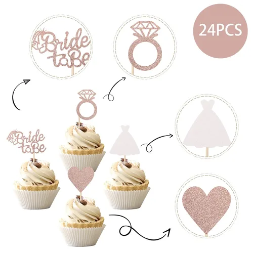 Miniatura 3 de 24 piezas de decoración para cupcakes con anillo de corazón, para despedida de soltera, bodas, compromisos, despedidas de soltera, suministros