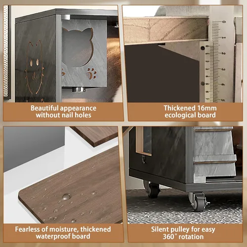 Miniatura 4 de Casa de Madera para Gatos de Gran Espacio, Condominio Cerrado para Gatos, Recinto para Gatos Interior/Exterior con Ruedas, Villa de Lujo