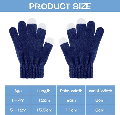 Miniatura 3 de SATINIOR 6 pares de guantes de punto para niños, guantes de invierno cálidos, guantes elásticos para niños o niñas