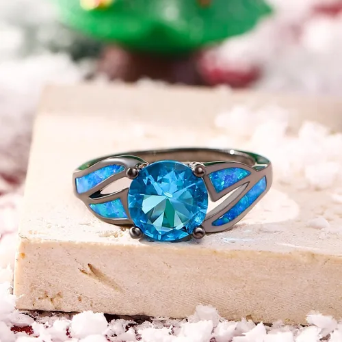 Miniatura 3 de UFOORO Anillo infinito de ópalo de fuego chapado en rodio negro, circonita cúbica, boda, compromiso, aniversario, anillos para mujer, Cristal