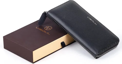 Miniatura 63 de VISOUL Cartera larga de cuero con cremallera para hombres y mujeres con bloqueo RFID, cartera larga de embrague grande con cremallera, Negro