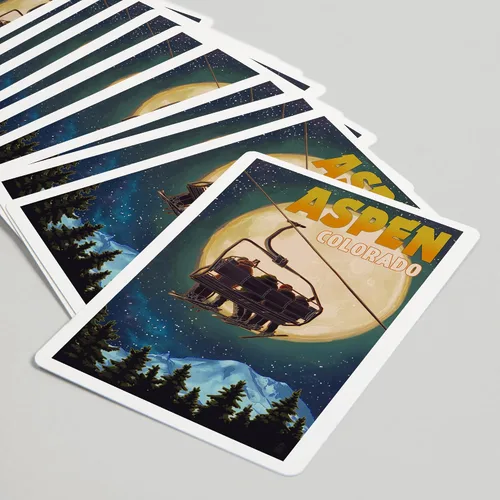 Miniatura 5 de Lantern Press Aspen, Colorado, Remonte de esquí y luna llena (52 cartas de juego, baraja de cartas de tamaño póquer con comodines)