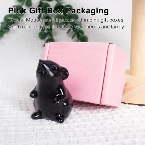 Miniatura 4 de Figura de ratón de cristal de obsidiana hecha a mano – Decoración de escritorio Feng Shui que atrae la riqueza, mini adorno de meditación.