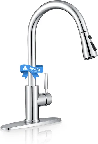 Miniatura 11 de Arofa Grifo de cocina negro mate, grifo de fregadero de cocina con rociador abatible, de una sola manija, de acero inoxidable, comercial, moderno