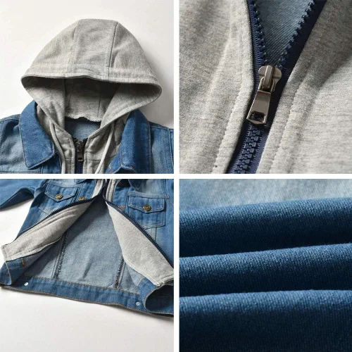Miniatura 3 de IBAKOM Chaqueta de mezclilla para niña, chaqueta de mezclilla azul para niños, con botones, otoño e invierno, abrigo con capucha rasgada, ropa