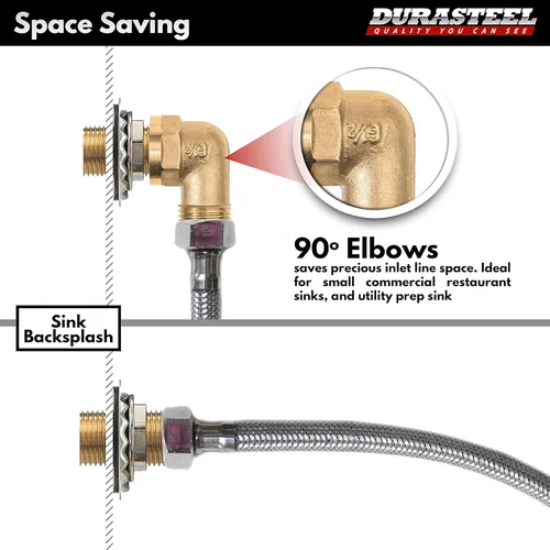 Miniatura 2 de DuraSteel Grifo de montaje en pared con codo de 90 grados, kit de protección contra salpicaduras de cocina comercial que ahorra espacio, resistente