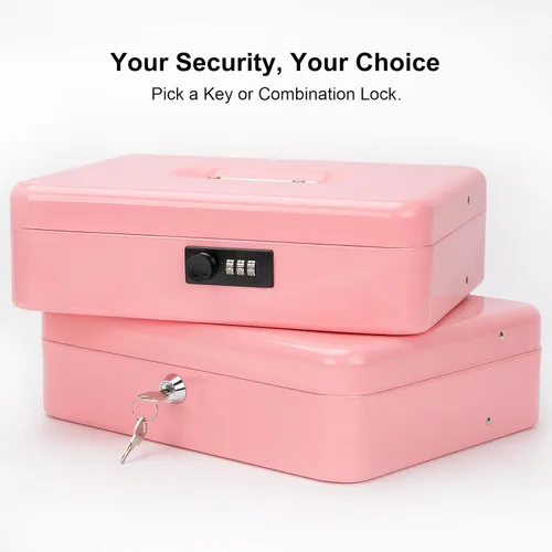 Miniatura 6 de Jssmst Caja de Efectivo con Bandeja de Dinero y Cerradura - Caja de Efectivo Rosa con Cerradura de Combinación Segura Grande, Caja Registradora