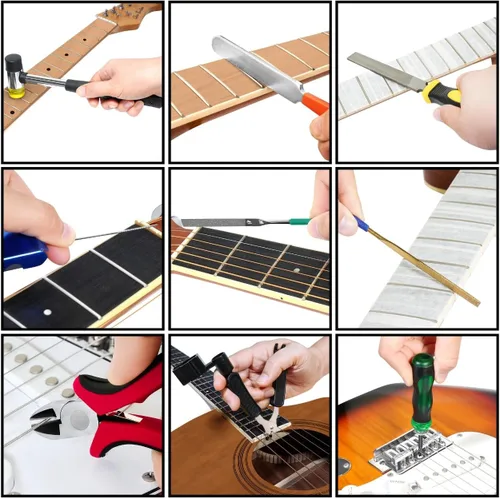 Miniatura 5 de Kit de herramientas de mantenimiento de reparación de guitarra, kit completo de configuración de guitarra profesional, herramientas de reparación