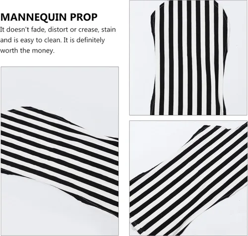 Miniatura 3 de ULTECHNOVO - Maniquí femenino con forma de vestido de medio cuerpo, tela de encaje de algodón a rayas, cubierta de maniquí ajustable para exhibición