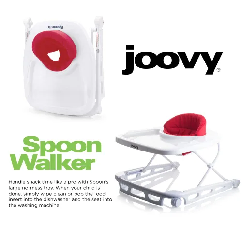Miniatura 3 de Andadera Joovy Spoon con centro de actividades para bebé con tres alturas ajustables, bandeja extra grande y capacidad de peso de 13.6 kg - Rojo