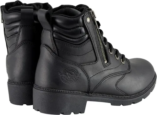 Miniatura 7 de Milwaukee Leather MBL9320W - Botas de motocicleta con cordones para mujer, de cuero negro de alta calidad, ancho amplio