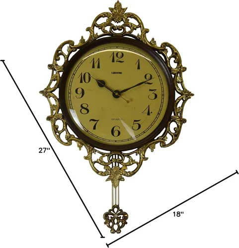 Miniatura 2 de Reloj de pared de péndulo de estilo antiguo marrón y dorado
