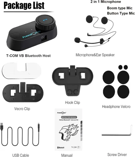Miniatura 7 de TCOM VB - Casco de motocicleta con Bluetooth para uso compartido de música, sistemas de comunicación de intercomunicación universales de 800 M