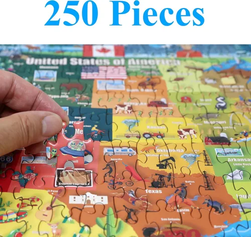 Miniatura 2 de Think2Master Mapa de Estados Unidos 250 piezas rompecabezas divertido juguete educativo para niños 8-10 10-12, escuela y familias. Gran regalo