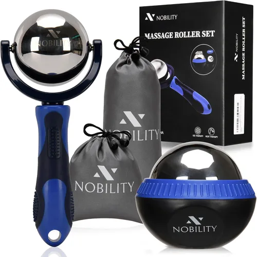 Nobility Rodillo de Bola de Masaje – Frío como el Hielo y Caliente para Alivio de Tejidos Profundos y Músculos Adoloridos de Rigidez y Estrés, Azul
