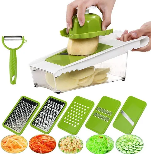 Cortador de mandolina para cortar papas y verduras, cortador de papas y verduras, cortador de frutas y verduras, contenedor de alimentos, soporte de