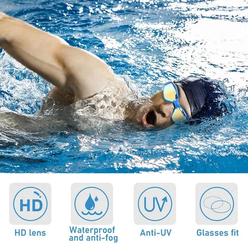 Miniatura 4 de Konohan Paquete de 10 gafas de natación a granel para niños y adultos, gafas de piscina antivaho de silicona sin fugas, gafas de natación