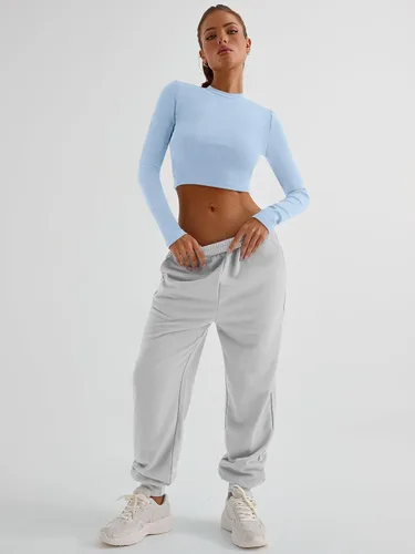 Miniatura 2 de Trendy Queen Camisetas cortas de manga larga para mujer, básicas, acanaladas, ajustadas, informales, de otoño, a la moda, Y2K, ropa