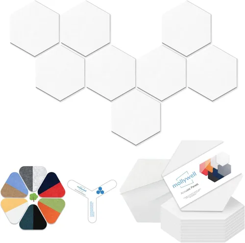 Miniatura 14 de Mollywell Paneles acústicos hexagonales, de alta densidad, insonorizantes, azulejos de fieltro decorativos para reducción de ruido para techos