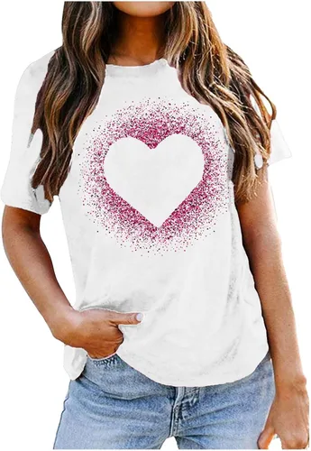 Miniatura 54 de Camisetas de manga corta con estampado de corazón para mujer, camisetas de ajuste regular, linda y divertida, ropa de regalo 2023