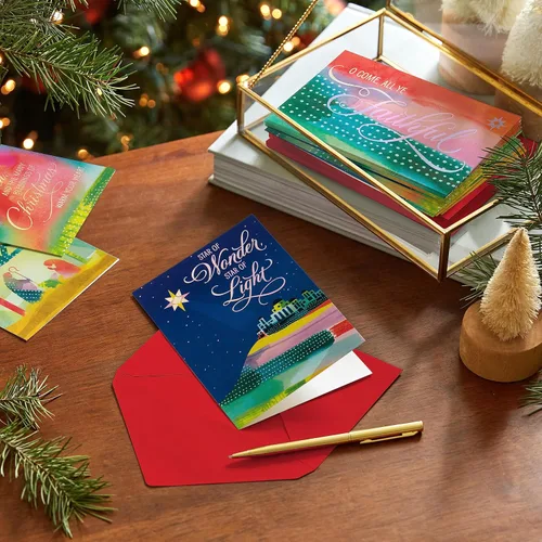 Miniatura 2 de Hallmark Surtido de tarjetas de Navidad religiosas en caja, estrella de maravilla (36 tarjetas y sobres) rosa, azul, amarillo, verde, naranja