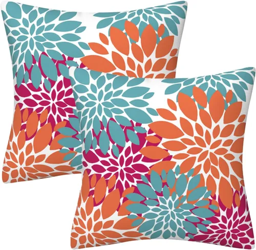 Miniatura 23 de Juego de 2 fundas de almohada decorativas de dalia azul marino, rojo, gris, dalia floral, para interiores y exteriores, funda de almohada