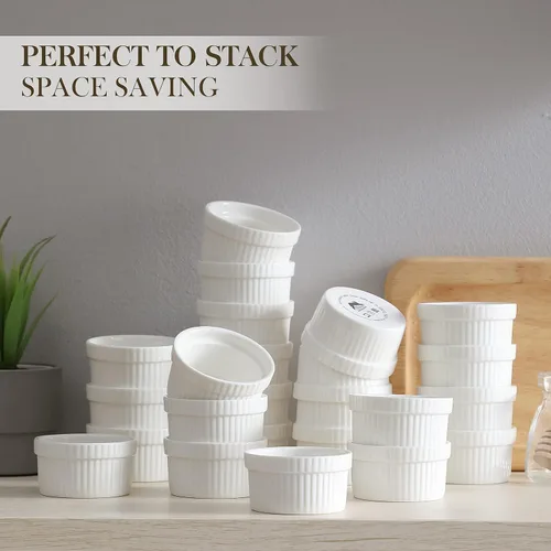 Miniatura 2 de MALACASA RAMEKIN.DISH - Juego de 24 mini ramekins de 2 onzas, Ramiken, moldes de cerámica para crema brulee, tazas de natillas blancas, cuencos