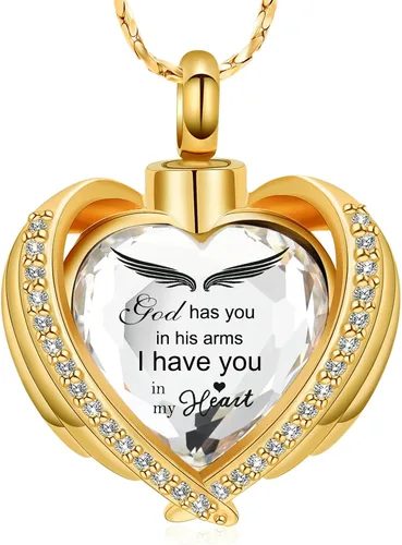 Miniatura 13 de Imrsanl Collares con Colgante de Urna de Corazón de Alas de Ángel para Mujeres y Niñas, Piedra Natal de Cristal, Joyería de Cremación, Urnas