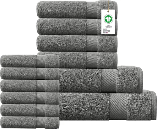 Miniatura 70 de Toallas 100% algodón orgánico de 22.93 oz/m² de felpa al tacto de secado rápido, paquete de 12 toallas de lavado de algodón orgánico, certificado