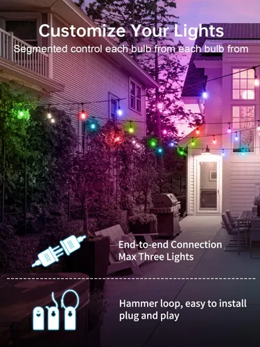 Miniatura 2 de Cadena de luces LED de grado comercial de 48 pies para exteriores con control remoto, inastillables, impermeables, cambiantes de color, luces