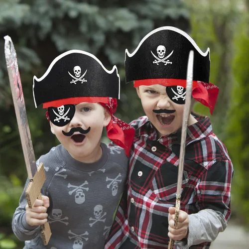 Miniatura 9 de Halatool 36 piezas de accesorios piratas para niños, juego completo de fiesta pirata para 12 personas con sombreros de fieltro suave, parches