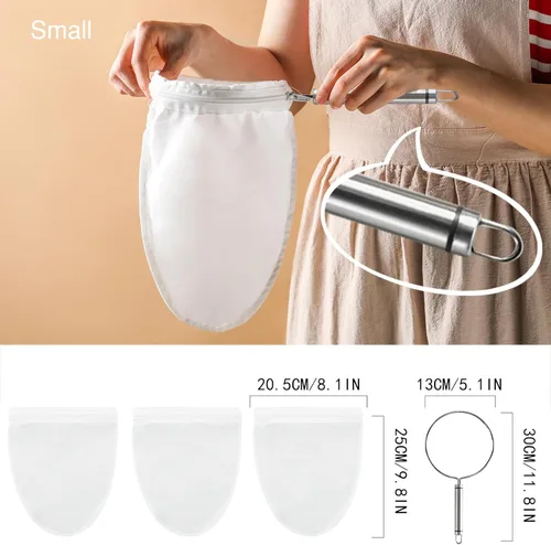 Miniatura 2 de FATCAT Paño de queso de malla fina, bolsas de filtro de malla fina, bolsa de leche de nuez con mango de acero inoxidable, estopilla para colar