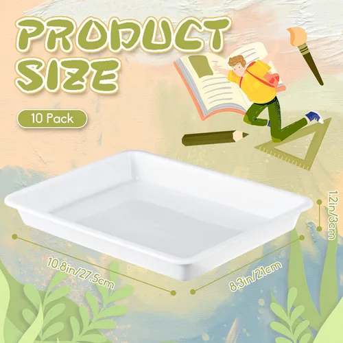 Miniatura 2 de Paquete de 10 bandejas de plástico para arte, bandeja para manualidades de actividades, bandeja organizadora, bandeja de servir para el hogar, Blanco