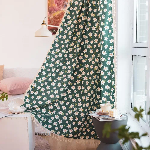 Miniatura 58 de Deeprove Cortinas bohemias para dormitorio, rayas huecas de ganchillo crema y estampado floral, tela de lino de algodón, con borlas beige bohemias